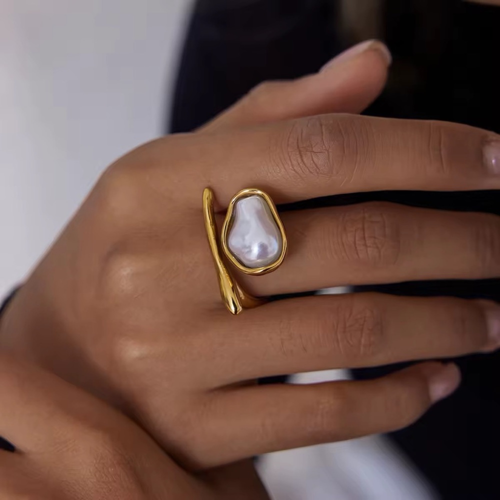 18K Gold Plated Chunky Baroque Pearl Statement Ring